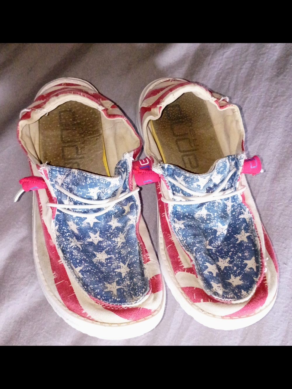 Womens Hey Dudues Flag Print Slip-On  - Blue & Red